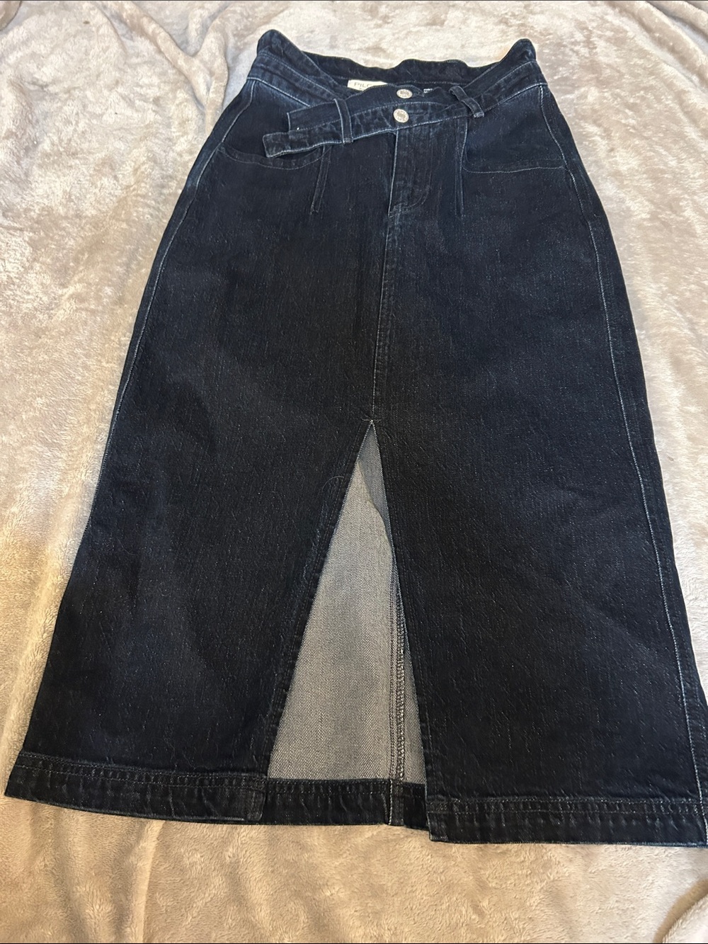 Pilcro (Anthro) double belt midi denim skirt